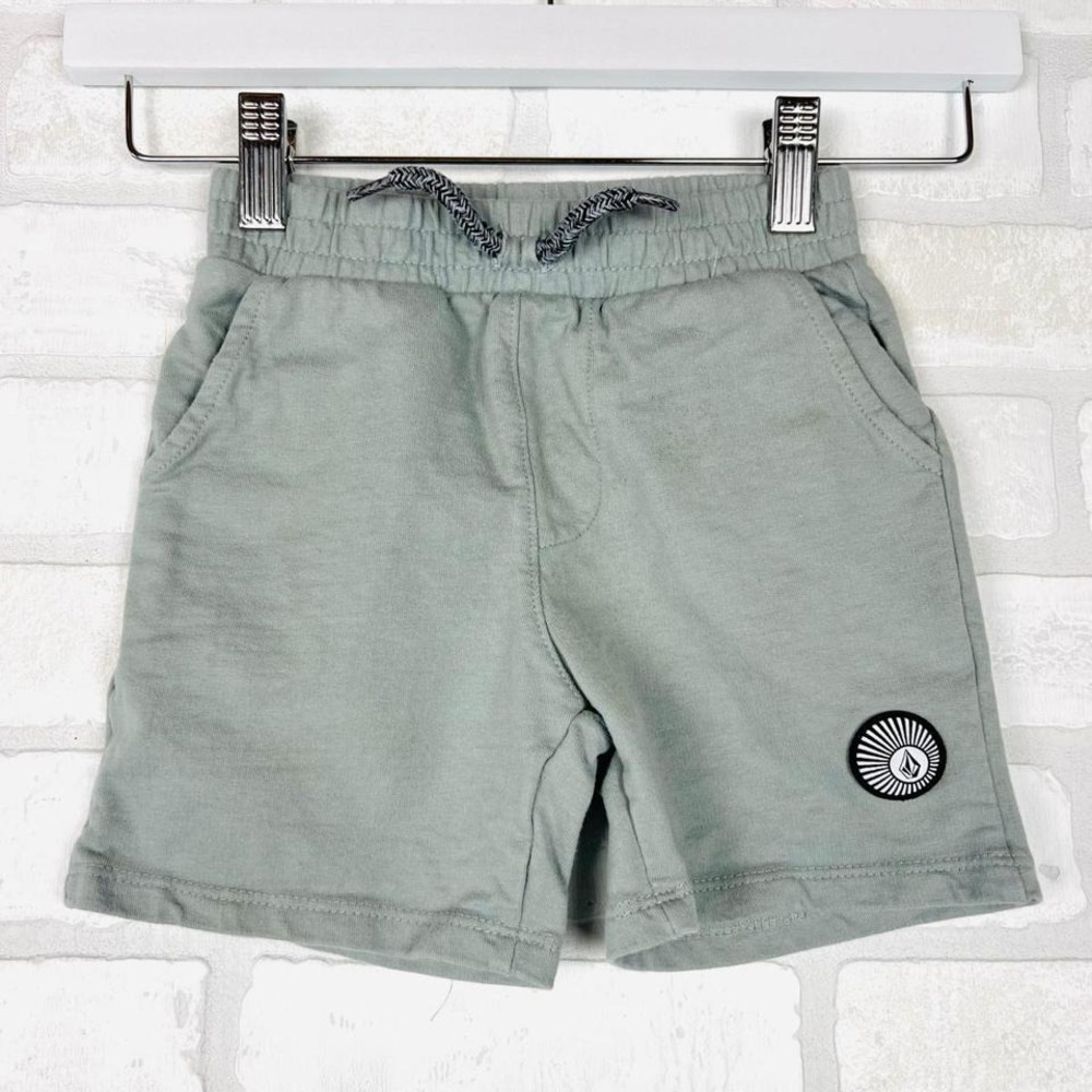 Volcom Kids Sage Green Elastic Waist Sweat Shorts Logo Patch Size 2T
